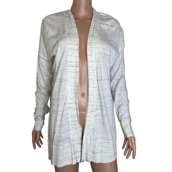 Lou & Grey marbled knit lightweight white and grey open front cardigan SZ M - Picture 3 of 9